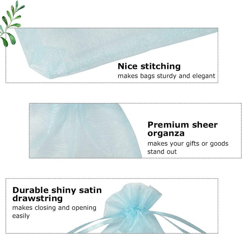 HRX Package 100pcs Organza Favor Bags 4 x 6 inch, Light Blue Mesh Bags Drawstring Sheer Jewelry Pouches for Small Gift Baby Shower Party Candy - Image 2